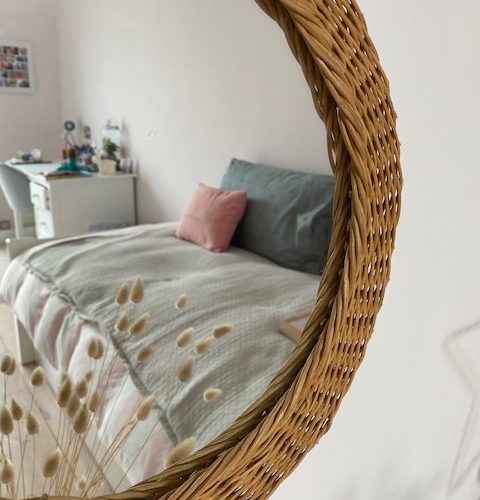 Miroir rond vintage – en osier tressé