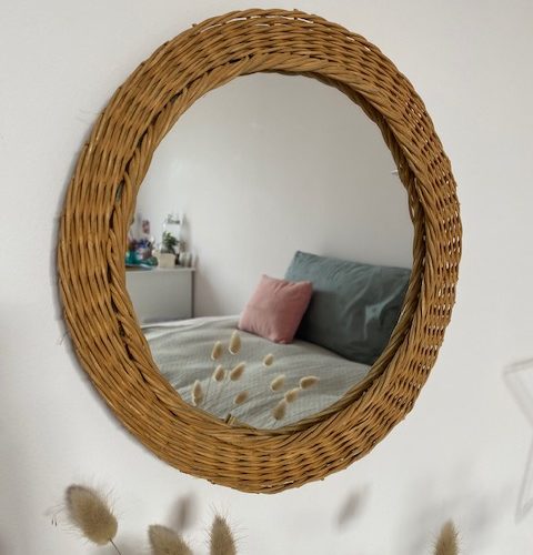 Miroir rond vintage – en osier tressé