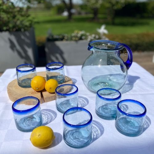 Carafe et gobelets en verre soufflé – vintage