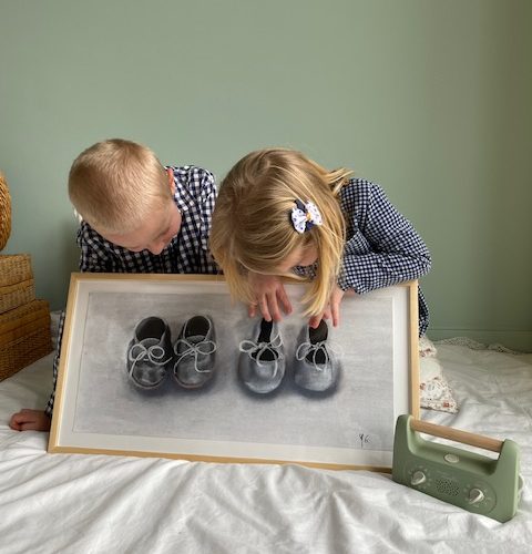 Dessin au pastel « Premiers chaussons »