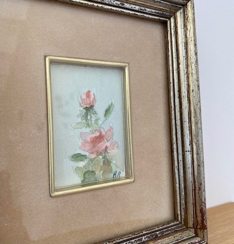 Ancienne aquarelle miniature « Deux fleurs »