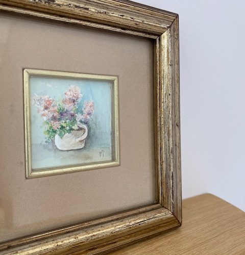 Ancienne aquarelle miniature « Bouquet de fleurs »