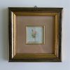Ancienne aquarelle miniature "Deux fleurs dans un vase"
