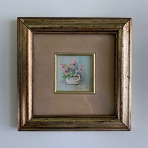 Ancienne aquarelle miniature « Bouquet de fleurs »