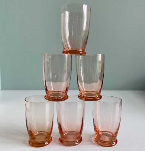 Suite de 6 verres à eau rose – 1960/70