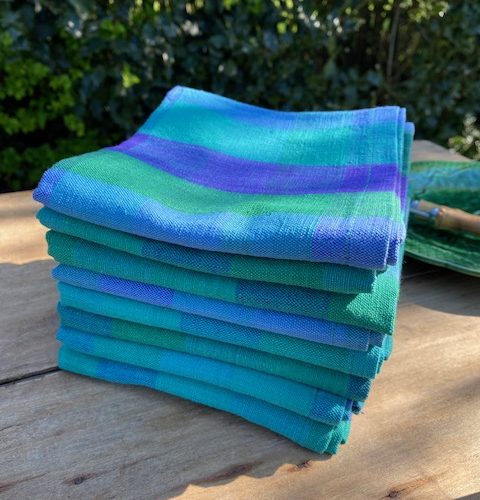 Série de 8 serviettes de table – vert et parme