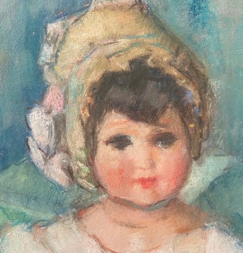 Petite fille au perroquet – pastel de Marie Ingels Pauwaert