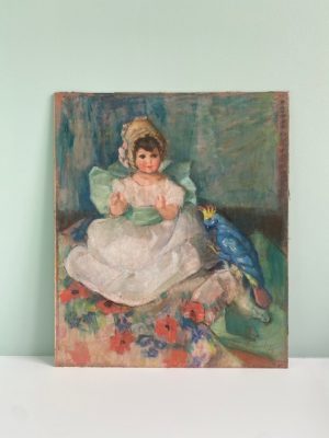Petite fille au perroquet - pastel de Marie Ingels Pauwaert