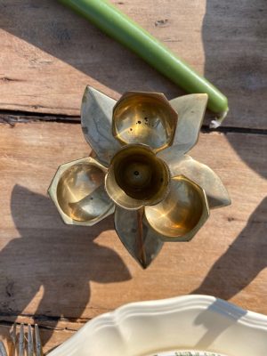 Bougeoir fleur en laiton – vintage - Image 2