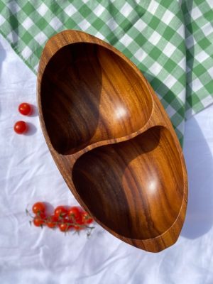 Plat creux en bois à 2 compartiments