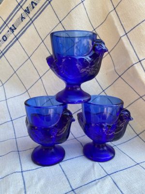 Série de 6 coquetiers "poule" bleu - France